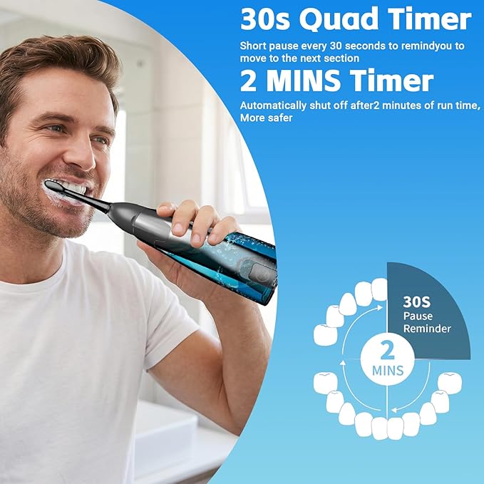 Electric Toothbrush with Water Flosser, 3-in-1 Sonic Modes, 5 Flossing Speeds with 2 Brushes + 2 Nozzles, Portable Flossing Toothbrush Combo for Adults Teeth Cleaning Kit for Travel (Black)