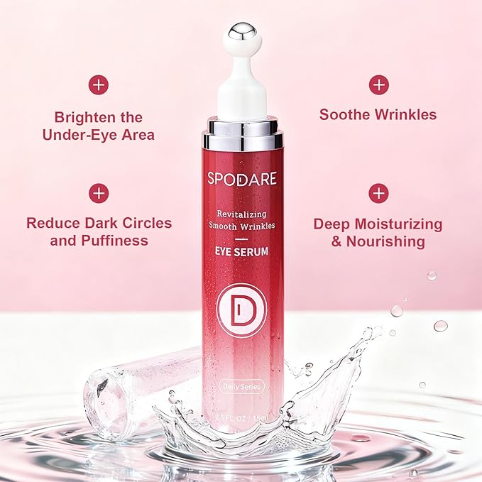 SPODARE Caffeine & Retinol Eye Serum for Dark Circles, Puffiness and Wrinkles, Under Eye Cream with Hyaluronic Acid, Niacinamide & Peptides, Roller Serum with 360°Massage Ball - 0.5 fl. oz