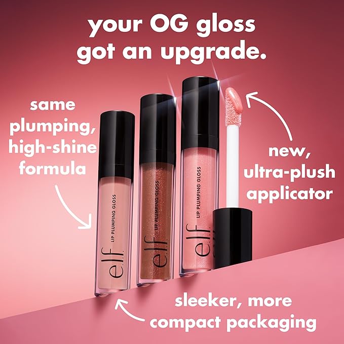 e.l.f. Lip Plumping Gloss, High-Shine Sheer Color, Hydrates & Creates Fuller Lips With Vitamin E, Vegan & Cruelty-Free, Pink Sugar, 0.1 Fl Oz