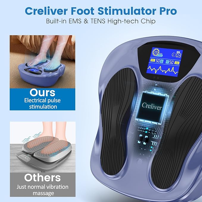 Creliver EMS Foot Stimulator Pro, EMS Foot Massager for Neuropathy with Ergonomic Sole, Neuropathy Pain Relief for Feet Circulation, Leg & Feet Massager with 8 Gel Pads, Tens Unit Muscle Stimulator
