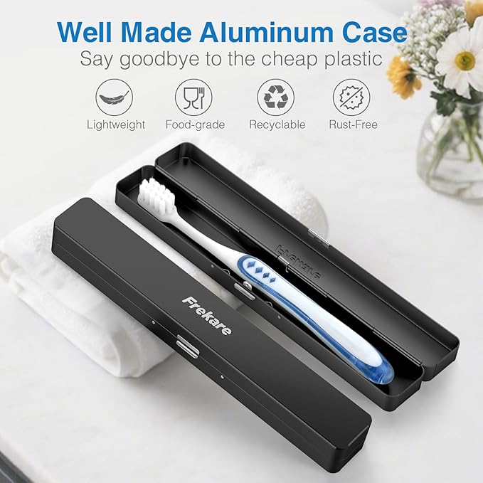 Toothbrush Travel Case Aluminum, Manual Tooth Brush Holder for Traveling, Portable Toothbrush Container for Bathroom, Camping, Business Trip, School (Black)