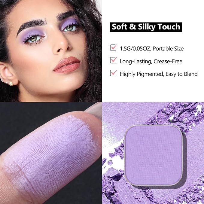Matte Single Eyeshadow with Pressed Powder – Soft Pastel Purple, Highly Pigmented & Blendable, Magnetic Refill Pan, No Case Included, (Luxe Lavender)
