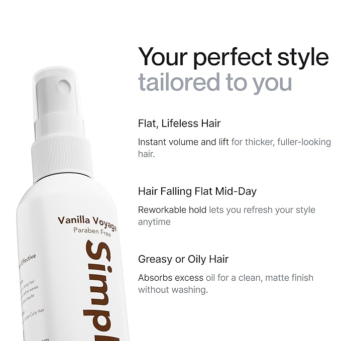 Simpletics Himalayan Sea Salt Hair Spray (Sandalwood Scent) – Natural 5-Ingredient Formula for Beach Waves & Volume – Light Hold, Non-Greasy, Paraben & Sulfate Free – Unisex 8 fl oz