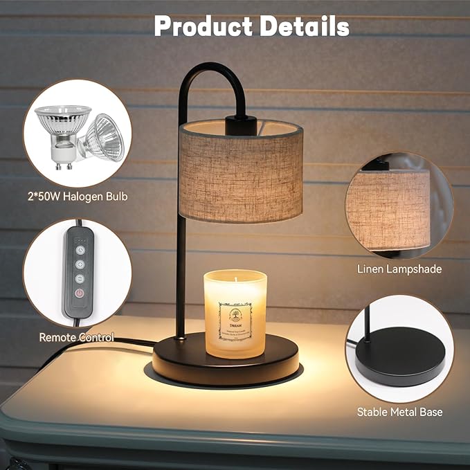 Candle Warmer Lamp with Timer, Dimmable Candle Wax Warmer Candle Lamp Warmer for Scented Candles with 2 Bulbs, House Warming Gifts Christmas Gifts for Women Home Decor - Linen