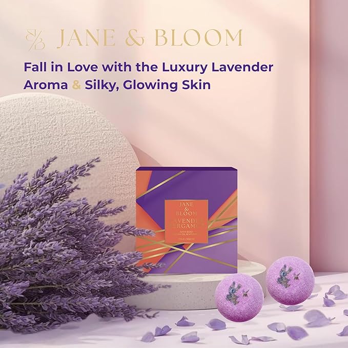 Gifts for Women who has Everything - Lavender & Bergamot Spa Gift Set – Luxury Bath & Body Collection with Shower Gel, Body Lotion & Bath Bombs – Relaxing Self Care Gift for Women – Jane & Bloom