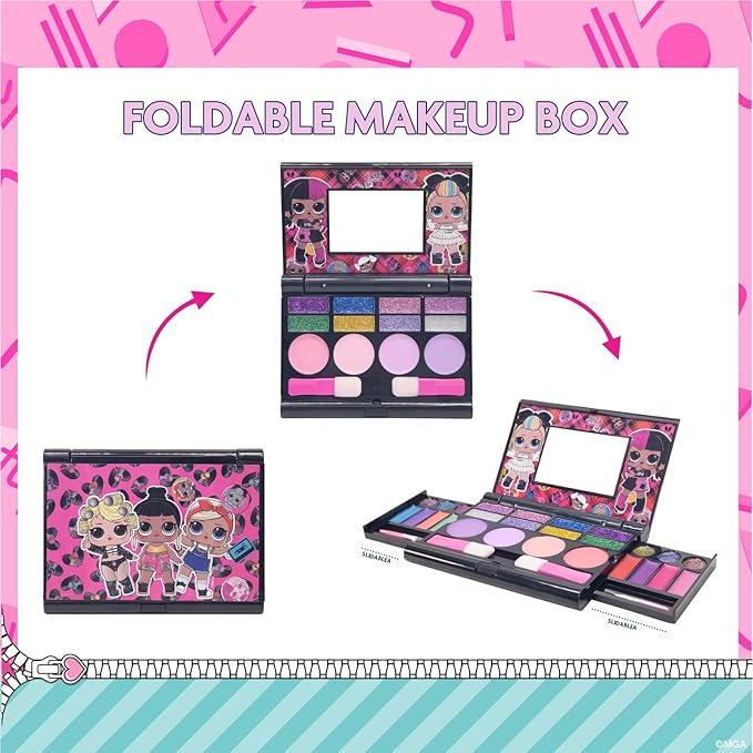 L.O.L Surprise! All-in-One Kids Cosmetic Compact Set Includes Washable Lip Gloss, Eye Shimmer, Cheek Shimmer, Brushes Colorful Portable Beauty Set for Girls, Kids, and Toddlers Ages 3+ by Townley Girl