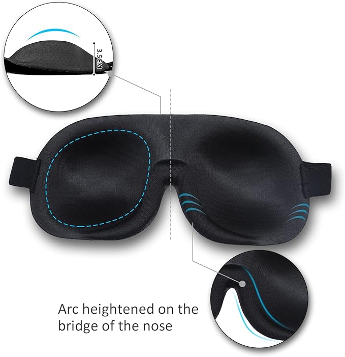 AMAZKER Sleep Mask Invisible Alar Deep Orbit 3D Eye Mask Ultra Lightweight & Comfortable Sleeping Mask for Travel, Nap, Shift Works XL Black
