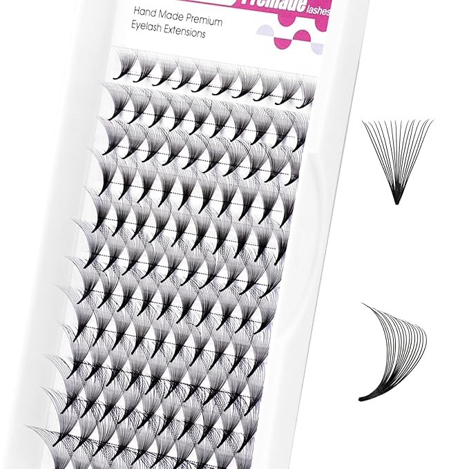 Premade Fan Lashes 0.07C Curl Lash Extension 16D Pre Made Individual Lashes Middle Stem Heat Bonded 8-14mm Premade Volume Eyelash Extension (0.07C-8-14mm)