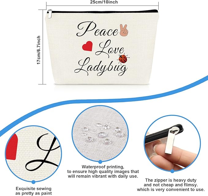 Ladybug Lover Gift Ladybug Makeup Bag for Women Good Luck Ladybug Gift Lady Bug Gift Cosmetic Bag Inspirational Gift Motivation Gift for Girl Birthday Christmas Gift for Friend Daughter Sister