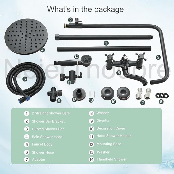 NeierThodore Oil Rubbed Bronze Shower Faucet Set Complete Shower System 8 Rain Shower 2 Cross Knobs Wall Mounted Mixer Bathroom Shower Tub Tap Bathroom Fixtures Wall Mount