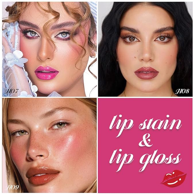 evpct ‌3Pcs Matte Liquid Lipstick Marker Pen Lip Liner Combo Set with Lip Oil, Mauve Hot Pink Red Brown 2 in 1 Lipgloss Tint Lipstick Long Lasting Waterproof for Women, Longwear Lips Stain 24 hours