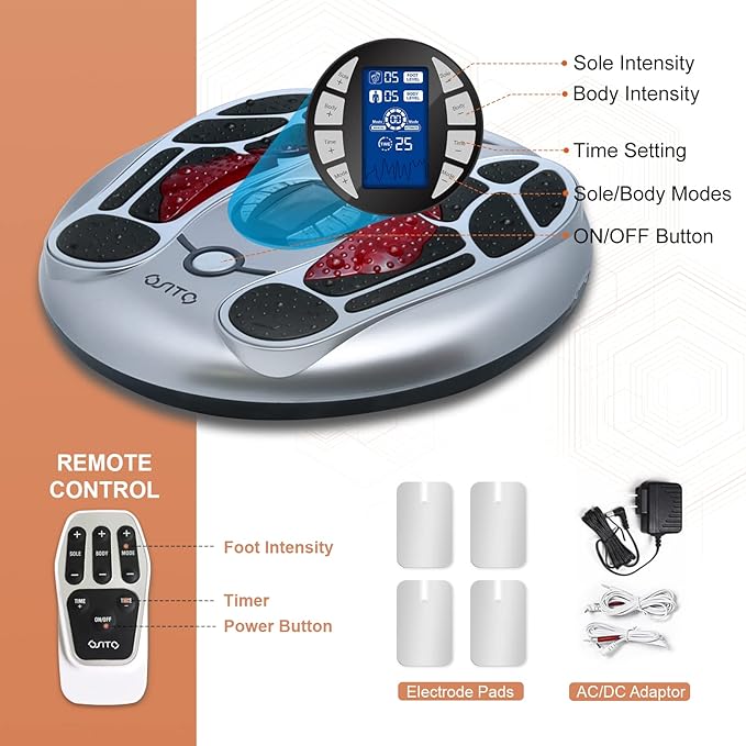 OSITO EMS Foot Massager for Neuropathy(FSA or HSA Eligible) Foot Circulation Stimulator Machine TENS Unit with 4 Electrode Pads for Circulation and Pain Relief for Men Women
