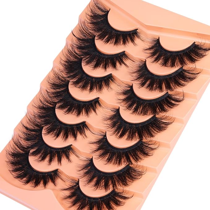 Mink Lashes Volume False Eyelashes 20mm Long Fake Lashes Thick Cat Eye Lash Strips Faux Mink Eyelashes Wispy Eyelash Pack by Kiromiro, 7 Pairs