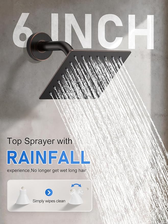 Shower Faucet Set, 10" Ceiling Mount Rainfall Shower System with 2 Rain Shower Head and Multi-function Handheld Head Push Button Diverter Shower Faucet Trim Kit