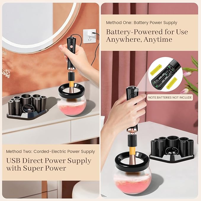 RICRIS Electric Makeup Brush Cleaner and Dryer Machine - Super Fast Clean and Dry Make Up Brushes - Automatic Cosmetic Brush Spinner Washer Tools