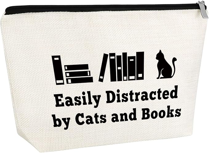 Cat Lover Gifts Book Lover Gift for Women Makeup Bag Cat Mom Gift Cat Bookworm Themed Cosmetic Bag Birthday Gift for Girls Library Worker Gift Valentines Day Graduation Gift Travel Cosmetic Pouch