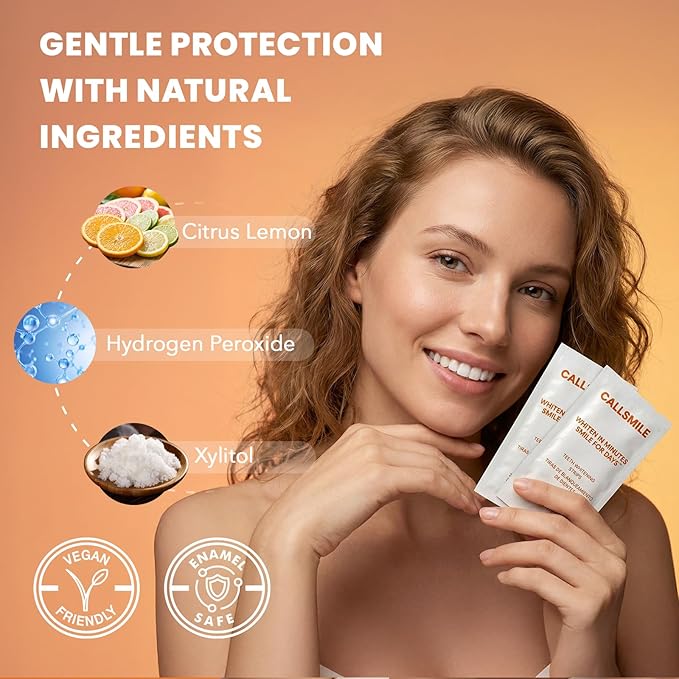 CALLSMILE Whitening Strips for Sensitive Teeth: 16 Treatments Gentle Whitening | Enamel-Safe 6% Hydrogen Peroxide | No-Residue Strips for Coffee & Tea Stains, Citrus