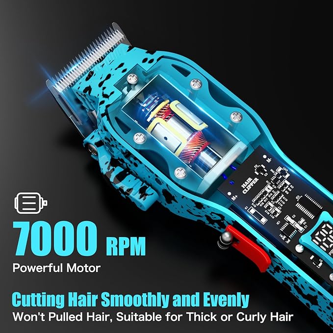 Professional Hair Clippers for Men, Cordless Barber kit for Hair Cutting & Grooming, Hair Clippers Set for Barber Haircut with LED Display 8 Fade Taper Combs(Blue)