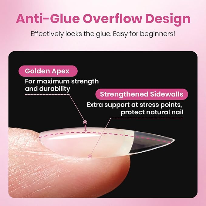 Beetles Gel Nail Tips Flat-X - Almond Medium, 160pcs 16 Sizes, Pre-Etched Half Matte Full Cover Soft Acrylic False Nail Tips Clear Press on Easy DIY Extension Salon for Flat & Natural Nail Beds