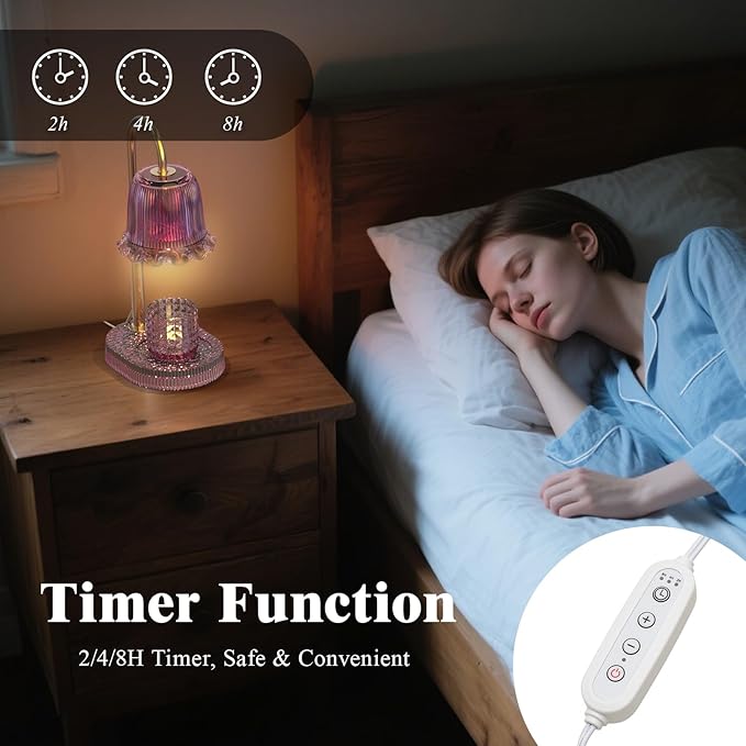 Candle Warmer Lamp with Adjustable Height - Flameless 4-Level Dimmable Wax Warmer, Timer Function & Stylish Design in Multiple Colors (pink1)