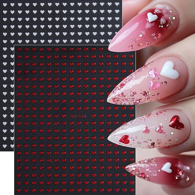 6 Sheets Heart Nail Stickers for Nail Art Heart Nail Decals 3D Self-Adhesive Black Blue Silver Hearts Valentines Nails Art Sticker Design Holiday Manicure Decoration Accessories for Women