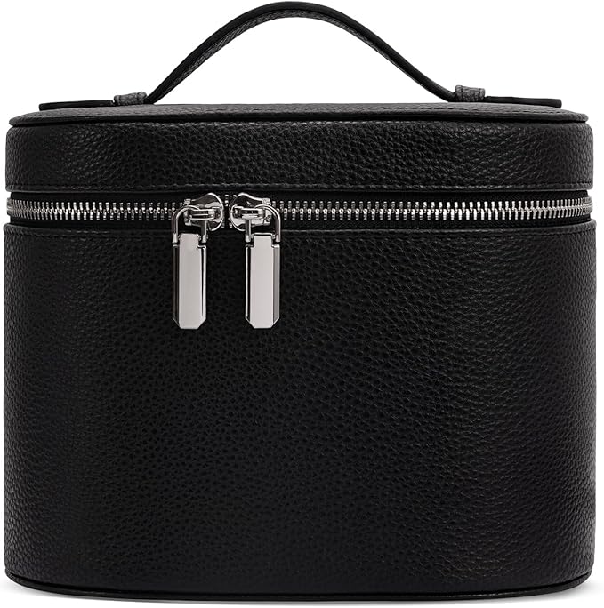 idoltimes Cosmetic Case, Leather Makeup Bag, Portable Handheld Makeup Case, Detachable Compartments
