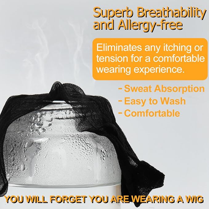 BEEOS Black SKINLIKE HD Wig Cap, 4 Pieces Invisible and Sheer Breathable Ultra-thin Stretchy Stocking Caps for Lace Front Wigs, Bald Cap for Women