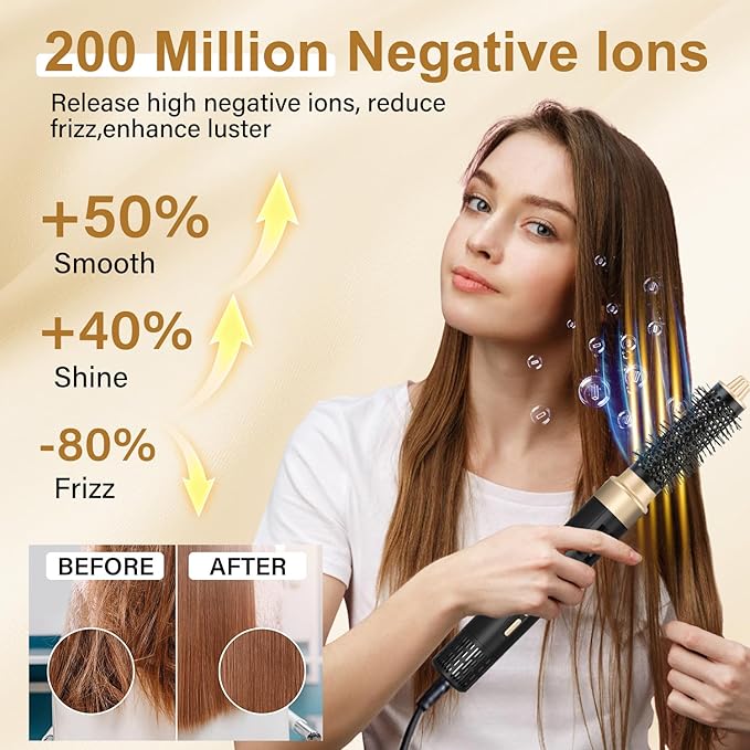 JAMIEWIN 8 in 1 Hair Dryer Brush Set, Detachable Hot Air Wrap Hair Styler with 110,000 RPM High-Speed, Fast Drying - NO Heat Damage Blow Dryer Brush for Curling, Volumizing, and Straightening