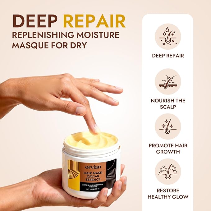 Orvian Caviar Hair Mask - Deep Repair & Replenishing Moisture Masque for Dry, Coarse, Damaged Hair