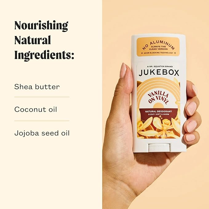 JUKEBOX Natural Deodorant for Women–Vanilla on Vinyl-Aluminum-Free, No Baking Soda, No Harsh Chemicals, Odor Blocking Technology, Vanilla Bean, Ylang Ylang, Amber-a Dr. Squatch Brand-2.65oz, 2 Pack