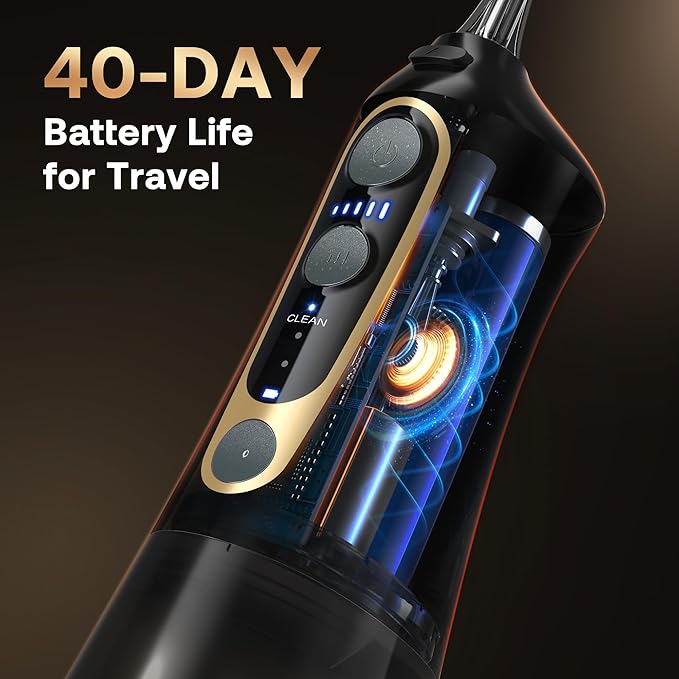Bitvae C6 Water Dental Flosser for Teeth Pick, Cordless Flosser for Travel with 6 Jet Tips, 3 Modes 5 intensities, IPX7 Waterproof Portable & Rechargeable Oral Irrigator Cleaner, Black (Pack of 2)