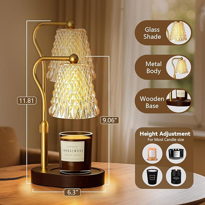 Candle Warmer Lamp with Timer Dimmable, Birthday Gifts for Women Mom, House Warming Gifts New Home Decor, Wax Melt Warmer for Jar Candles with 2 Bulbs