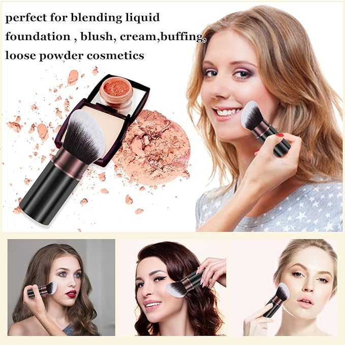 Keriloo Retractable Kabuki Makeup Brush,Face Blush Brushes Powder Foundation Makeup Brush for Blending Liquid, Blush, Bronzer, Buffing, Sunscreen,Flawless Cosmetics