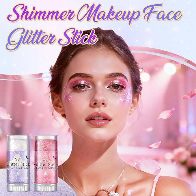 AROIC Body Glitter Stick - 6 Pack Mardi Gras Face & Hair Glitter with Chunky Sequins, Waterproof Sparkling Face Paint with Fruit Scent for Women Singer Festival Makeup Concert Party Rave Accessories