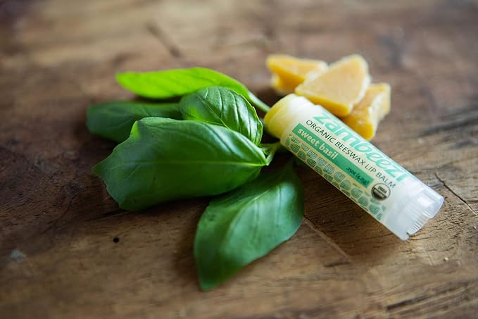 ZAMBEEZI Organic, Fair Trade Beeswax Lip Balm - Sweet Basil 3 Pack - Ethically Sourced