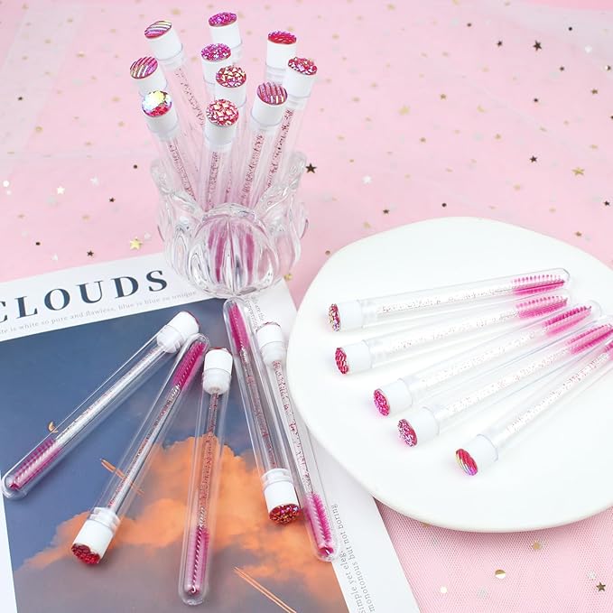 20 Sets Mascara Wand Tube Diamond Eyelash Spoolies Rose Mascara Brushes Lash Brush Makeup Tool Applicator Eyelash Brush Tubes Makeup Brush (4C-Rose)