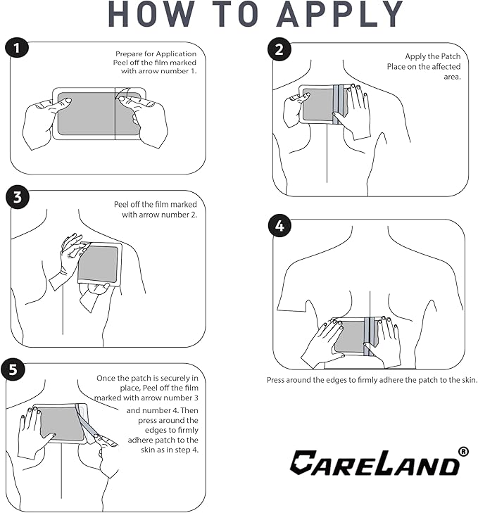 CARELAND 4% Lidocaine Patches 18 Pcs Waterproof Maximum Strength Back Pain Relief Products Patches with Strong Adhesive Border, for Neck Knee Nerve Shoulder Pain Relief Muscle Relaxer, Super Sticky