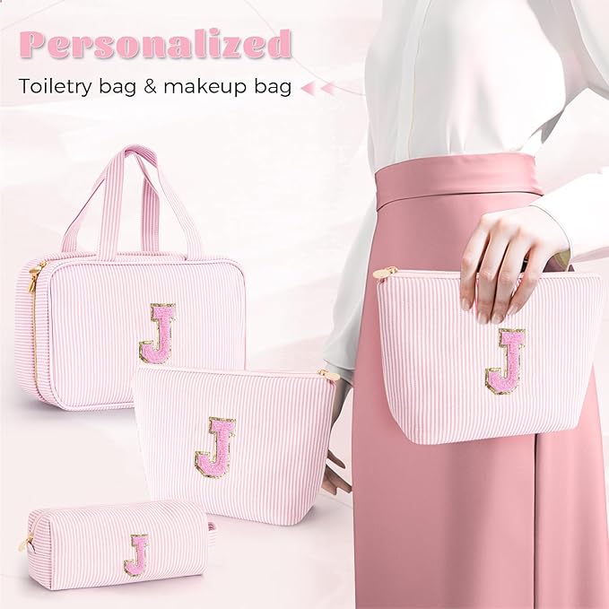 Fystdtote Birthday Gift for Girls Toiletry Bag Makeup Bag Cosmetic Bag Teacher Gifts for 3 4 5 6 7 8 9 10 11 12 13 Year Old Girls - Pink J