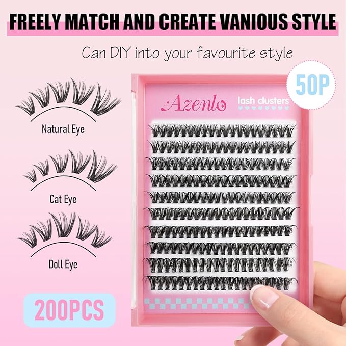 Natural Lash Clusters Kit Wispy Eyelash Clusters 120 pcs Cluster Eyelash Extensions C Curl Individual Lashes 10-16 mm Mix Length Natural Look (50D KIT 120 Pcs)