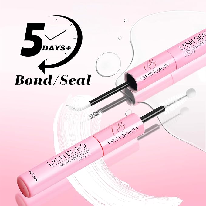 VEYESBEAUTY Crown Lash Clusters Kit Individual Lash Extensions Eye-Catching Series DIY Dramatic Eyelash Wispy Faux Mink Lash Mixed Length Tray with Bond & Seal, Applicator at Home