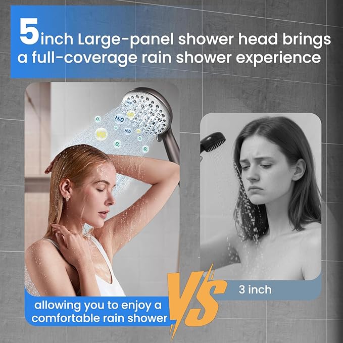 Shower Head with Handheld, Shower Heads High Pressure, Shower Head with Filter-Hand Held Showerhead Set,7 Modes Filtered Showerhead with 59″Replacement Hose/Bracket/Filters
