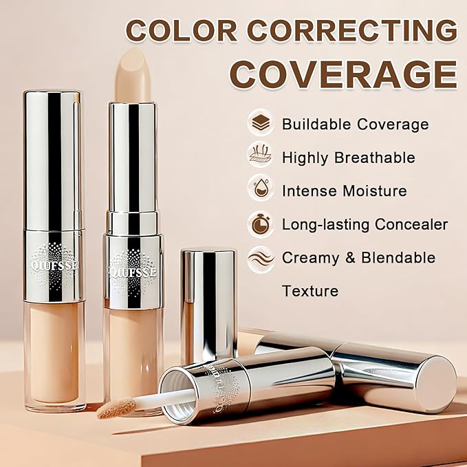 Under Eye Concealer Stick,Full Coverage Concealer for Older Women,Teenagers,Middle-aged,Dual formula (liquid tip & balm stick),Long-lasting Wear,Tattoo Cover Up Makeup（01 Natural）