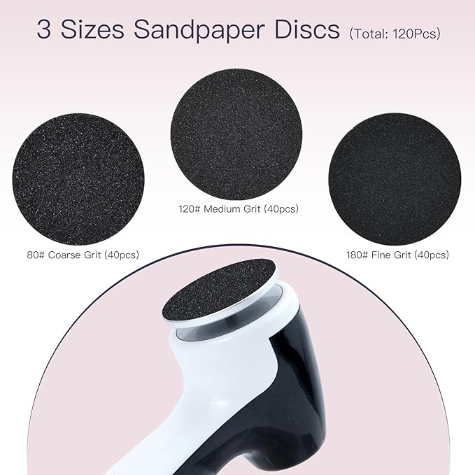 Rechargeable Electric Foot Callus Remover with 3-Sizes 120Pcs Sandpaper Discs, Professional 1000RPM 3-Speed Control Electric Foot File (E7 Black)