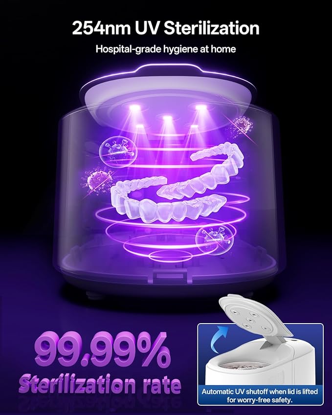 30W Ultrasonic Retainer Cleaner Machine,IPX7 Waterproof Dental Cleaning Pod,45kHz Denture Dome With UV Light,3 Modes, Digital Timer for Night Guard, Mouth Guard, Braces with 230ml Tank(Grey)
