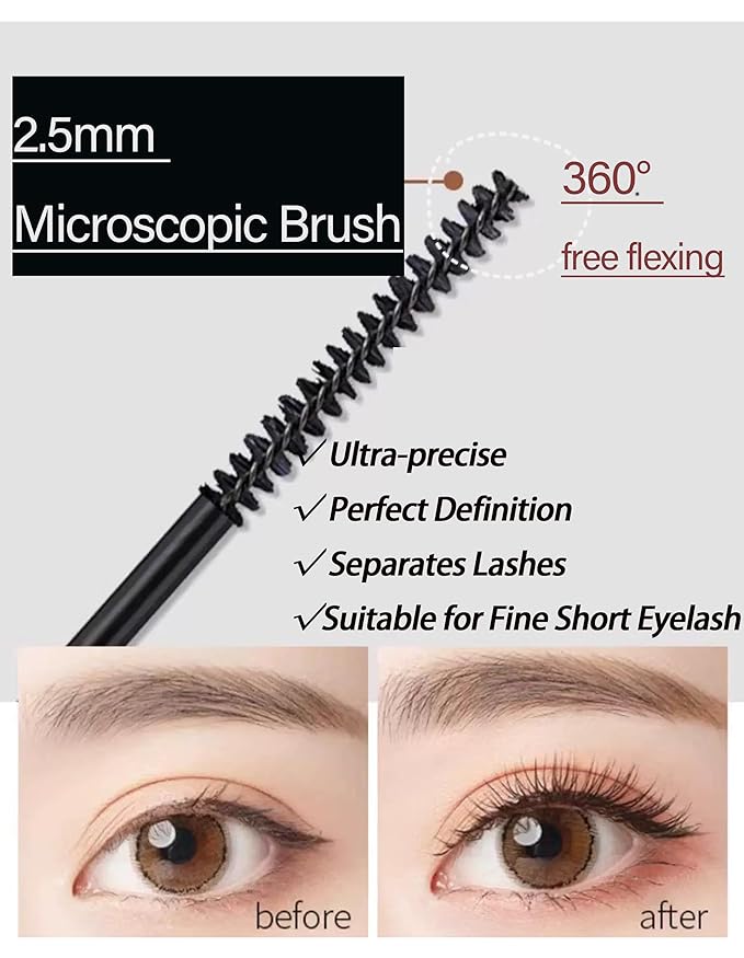 Black Mascara for Fine Short Lash & Older Women & Mulit-layered Lashes, Ultimate Length Volumizing Lower Bottom Lashes Mascara, Ultra-Precise Slim Adjustable Brush to Any Angle, Smudge-proof