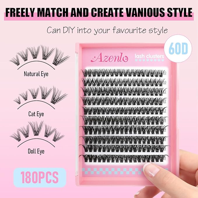 Natural Lash Clusters Kit Wispy Eyelash Clusters 120 pcs Cluster Eyelash Extensions C Curl Individual Lashes 10-16 mm Mix Length Natural Look (60D KIT 120 Pcs)