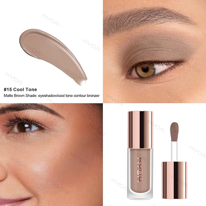 KYDA Liquid Matte Eyeshadow, Cool Grey Brown Eyeshadow, Long-wearing Crease-Resistant Velvet Eyes Tint, Smooth Cream-to-Powder Texture, Multiuse Eyes Makeup for Shadow & Cool Tone Contour