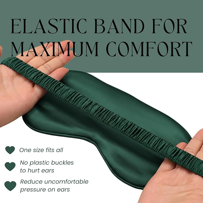 LCBD Silk Satin Sleeping Eye Mask, Green Sleep Eye Night Blindfold for Women and Men, Soft Breathable Blackout Eyeshade Eye Cover for Travel, Wedding Bridesmaid Gift
