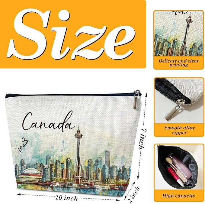 Ythuil Canada Travel Gifts Makeup Bag, City Travel Cosmetic Bag for Purse, Watercolor Makeup Bags, Canada Souvenir, Trip Favors for Traveller Lovers, City Themed Organizer
