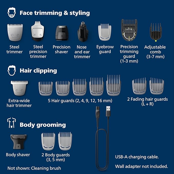 Norelco New Philips Multigroom Series 9000-21 Piece Men's Grooming Kit for Beard, Body, face, Nose, Ear Hair Trimmer w/Premium Storage case, MG9510/60